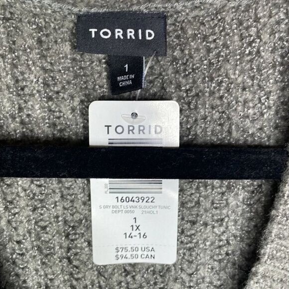 NWT Torrid Size 1X Gray Lightning Bolt Slouchy Tunic Chunky Knit Sweater $76 - Picture 8 of 12